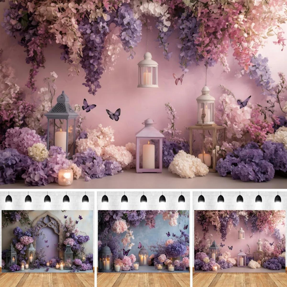 Dreamy Purple Butterfly Photography Backdrop Supplies Wedding Party Decoration Kids Portrait Background Banner Photo Shoot Props