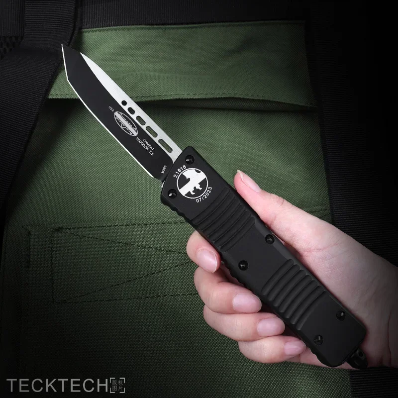 

COMBAT TROODON TANTO BLADE MICRO TECH KNIFE Black Coated D2 CNC T6 Aluminum EDC Self Defense Tactical Pocketknife Best Ver