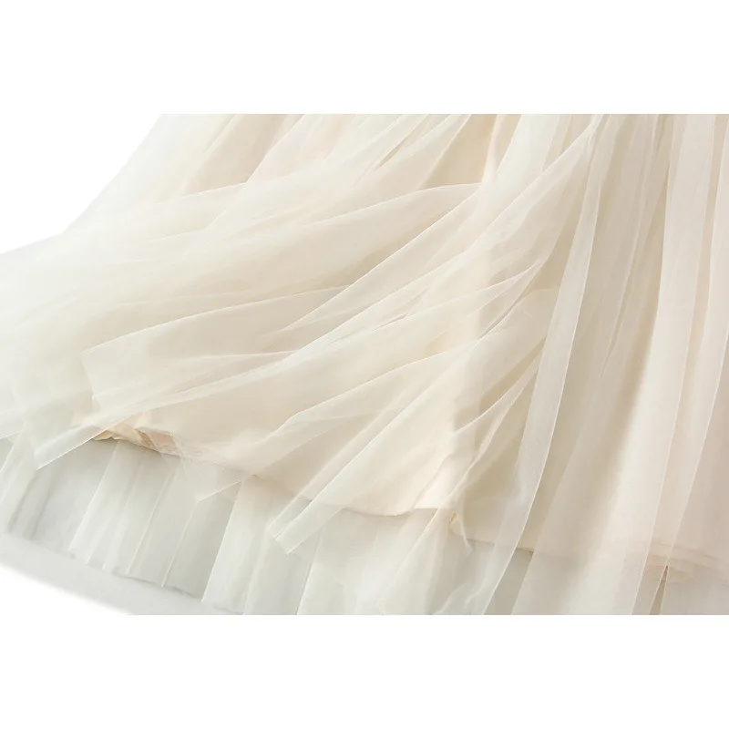Nouveauté 2025 femmes taille haute couleur unie maille élégante jupe longue femme douce décontracté Tulle Tutu jupes