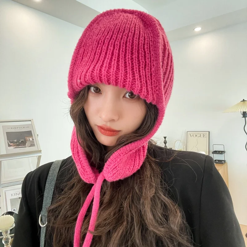 Fashion Lei Feng Hat for Women Ear Protection Pilot Hat Winter Warm Knitted Cap Trapper Earflap Ski Caps Russain Kint Beanie Hat