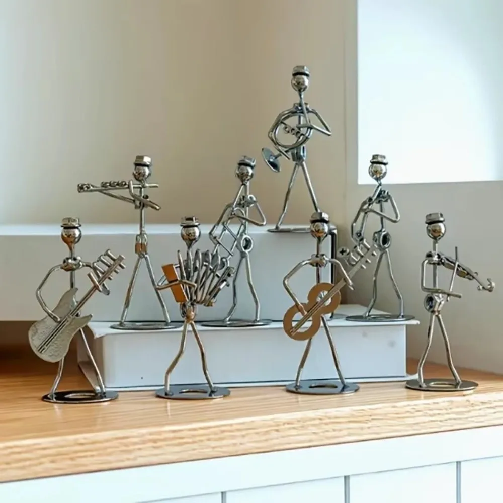 Retro Musician Music Instrument Ornament Violin Craft Guitar Player Statue Metal Band Man Model For Music Lovers