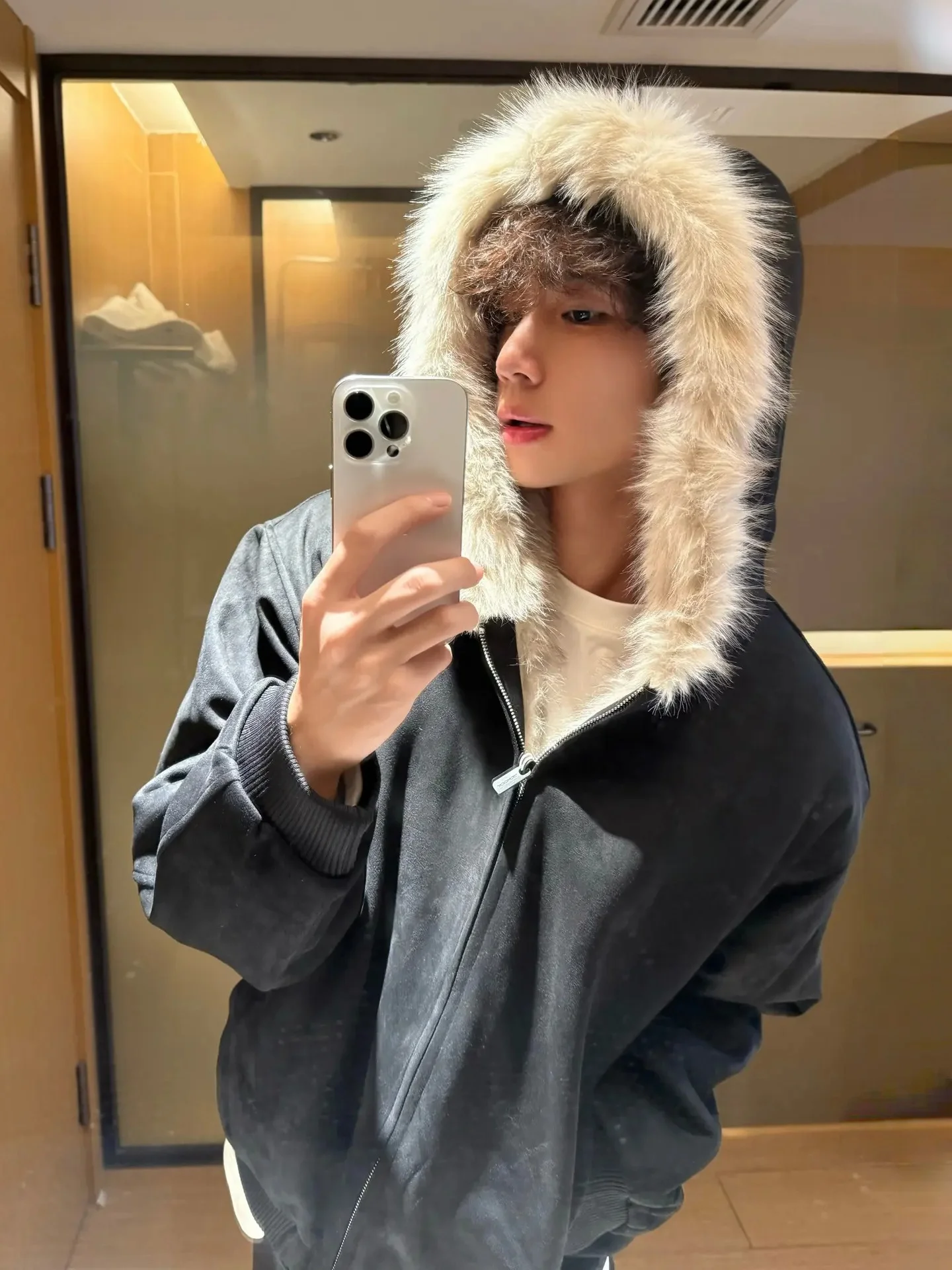 

Men's Cotton Jaet Thiened ort Sle Fur Collar down Filling Winter Coat Warm Casual Youthful Polyester Fiber Zipper Clo...