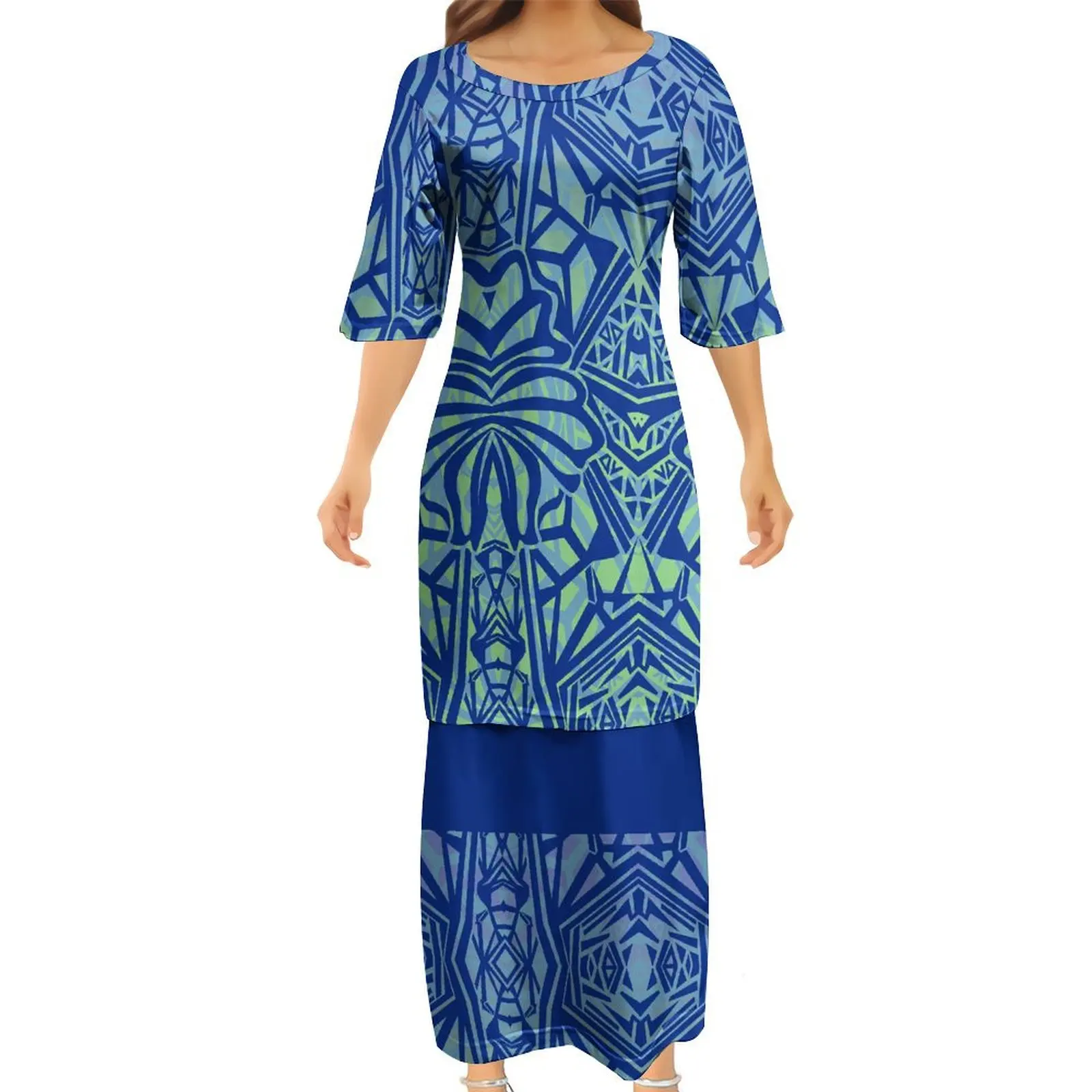 Hot Samoa Women'S Club Set Dress Polynesian Women Puletasi Custom Patternised Hibiscus Flower Print Party Dress