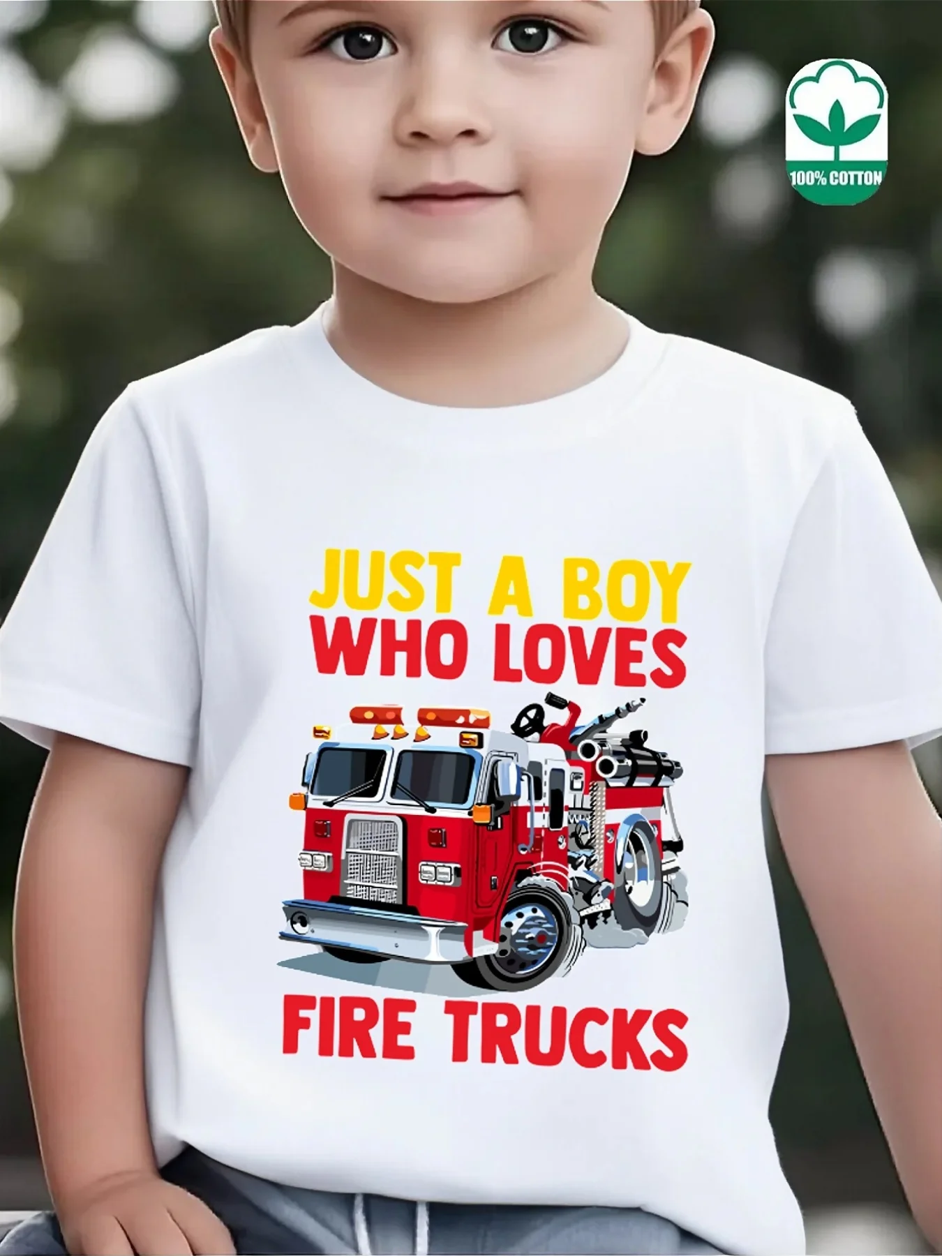 Cute Just A Boy Who Loves Fire Trucks Print Family Matching T Shirt Boys Girls Short Sleeve Parent Child Soft Cotton Casual Tops