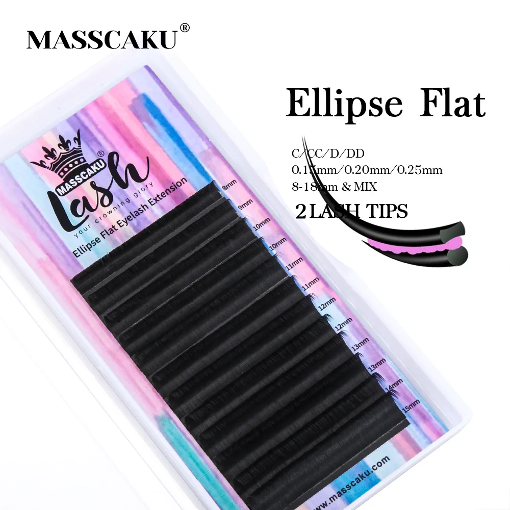 Wholesale Premium 0.15/0.20 Thickness All Size Flat Eyelash Extensions C Curl D Curl OEM Private Label Ellipse Flat Lashes