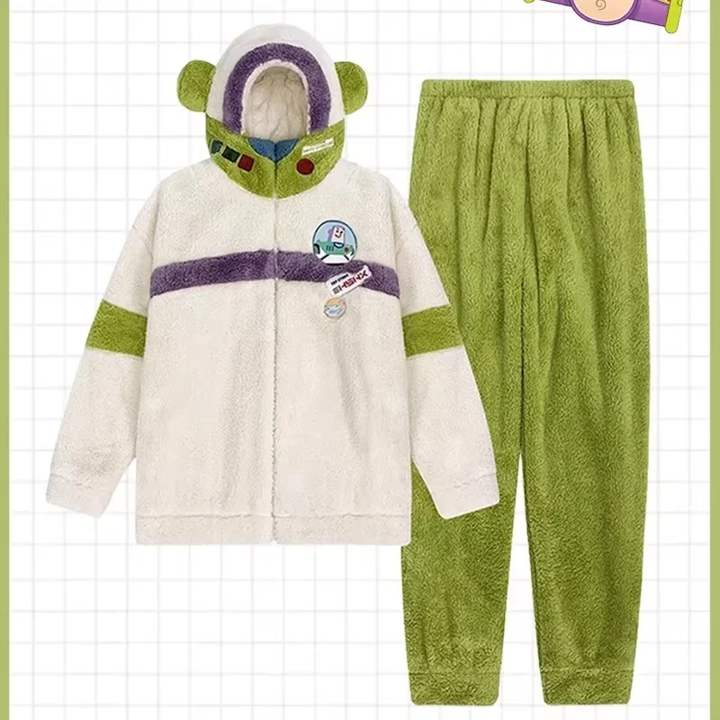 ディズニーアニメ漫画バズ・ライトイヤーパジャマコーラルベルベット厚く暖かい秋冬ホーム服かわいいカップルセットトレンディなギフト