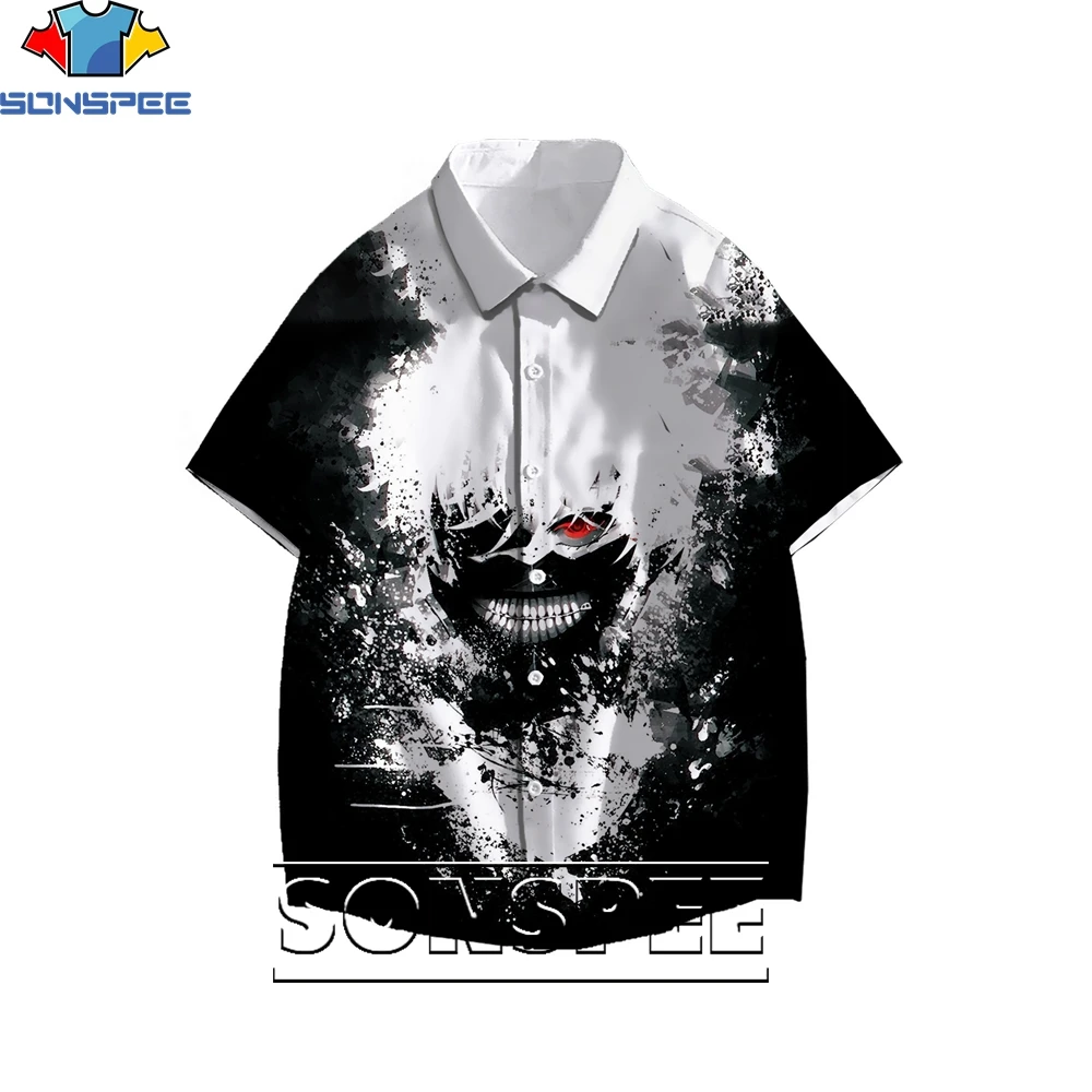 SONSPEE 3D Print TOKYO GHOUL Cartoon Anime Men Hawaiian Shirt Ms. Interesting Blouse Loose Casual Trend Personality Harajuku