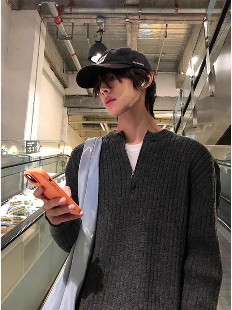 

ay f Трикотаж на молнии Свободная внутренняя одежда Base irt для мужчин Повседневная одежда Осень Зима Удобная средняя мягкая длинная све