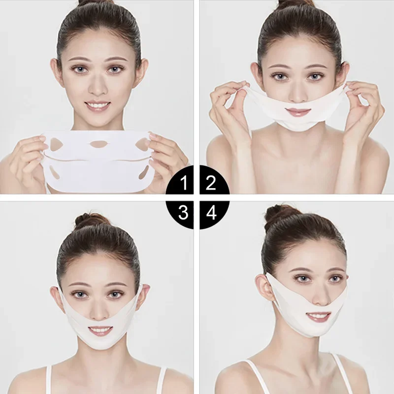 4D Double Chin V Shape Face Mask Ear Hook V-shaped Face Mask Chin Firming Slimming Gel Face Masks Lifting Mask Bandage 1pcs