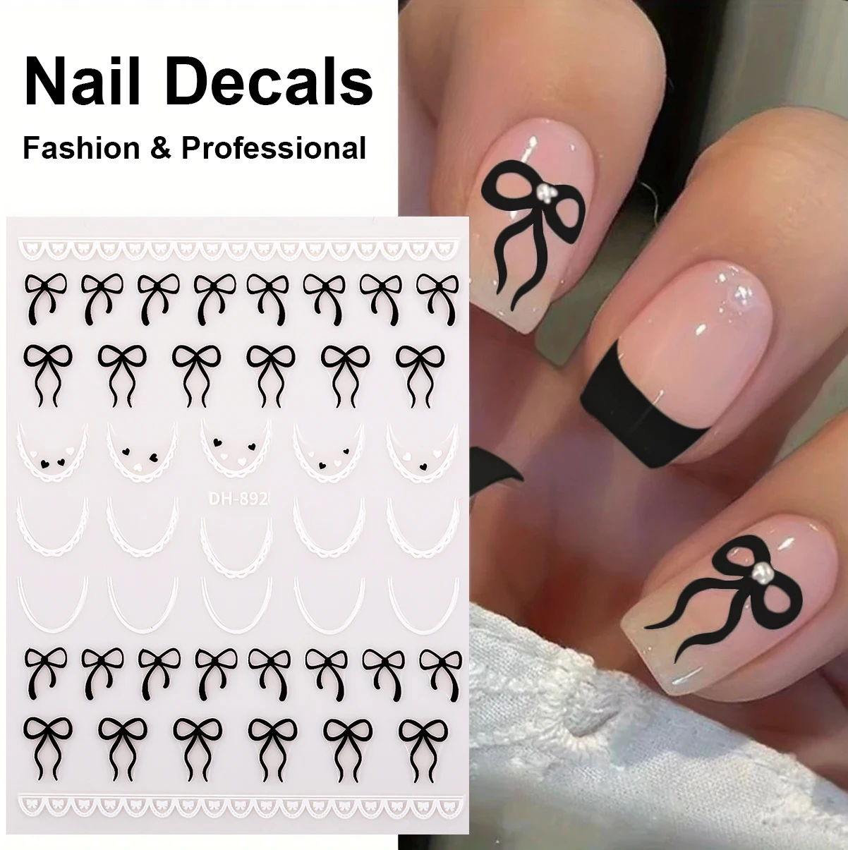 1/2 stuks minimalistische high-end nagelstickers, veelzijdig plat ontwerp, uitgeholde hartvormige strik nagelstickers, doe-het-zelf decoratie