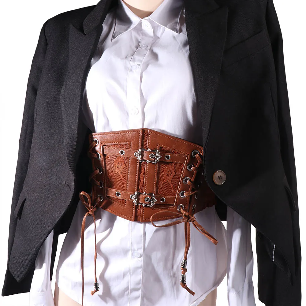 

Модный регулируемый кружевной пояс-корсет однотонного цвета, эластичный корсетный пояс с завязками, кожаный широкий пояс-корсет для нарядов