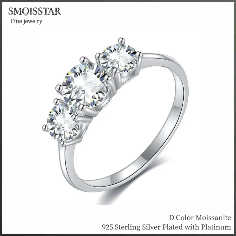 

Обручальное кольцо из стерлингового серебра 925 пробы с 3 камнями, круглые кольца с муассанитом и сертификатом GRA, кольца с обещанием юбилея для нее