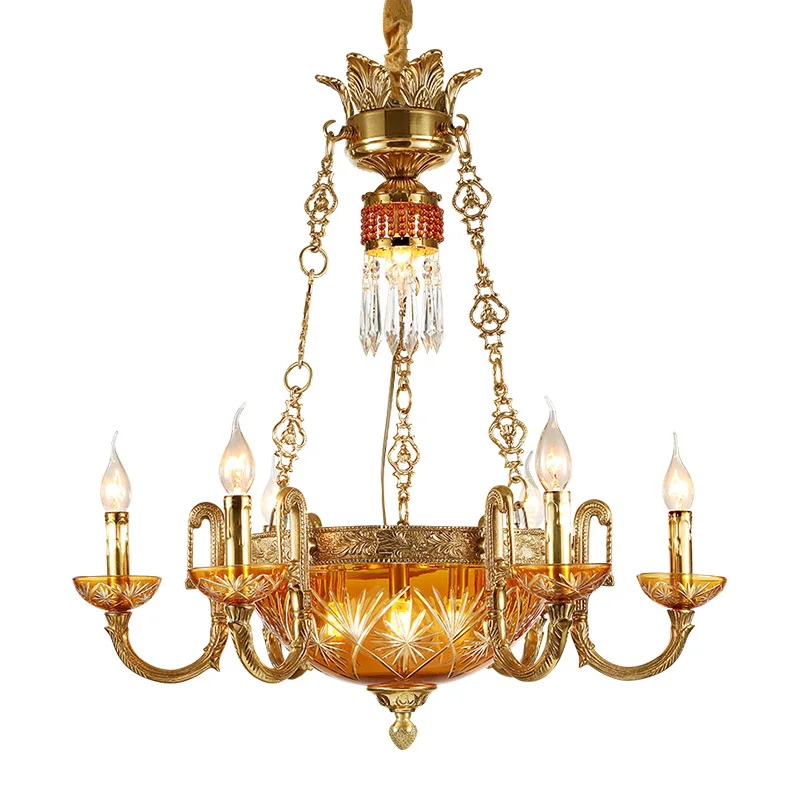 

DINGFAN French Living Chandelier All Copper Dining Bedroom European Style Lamp Luxury Villa Aisle Foyer Pendent Light