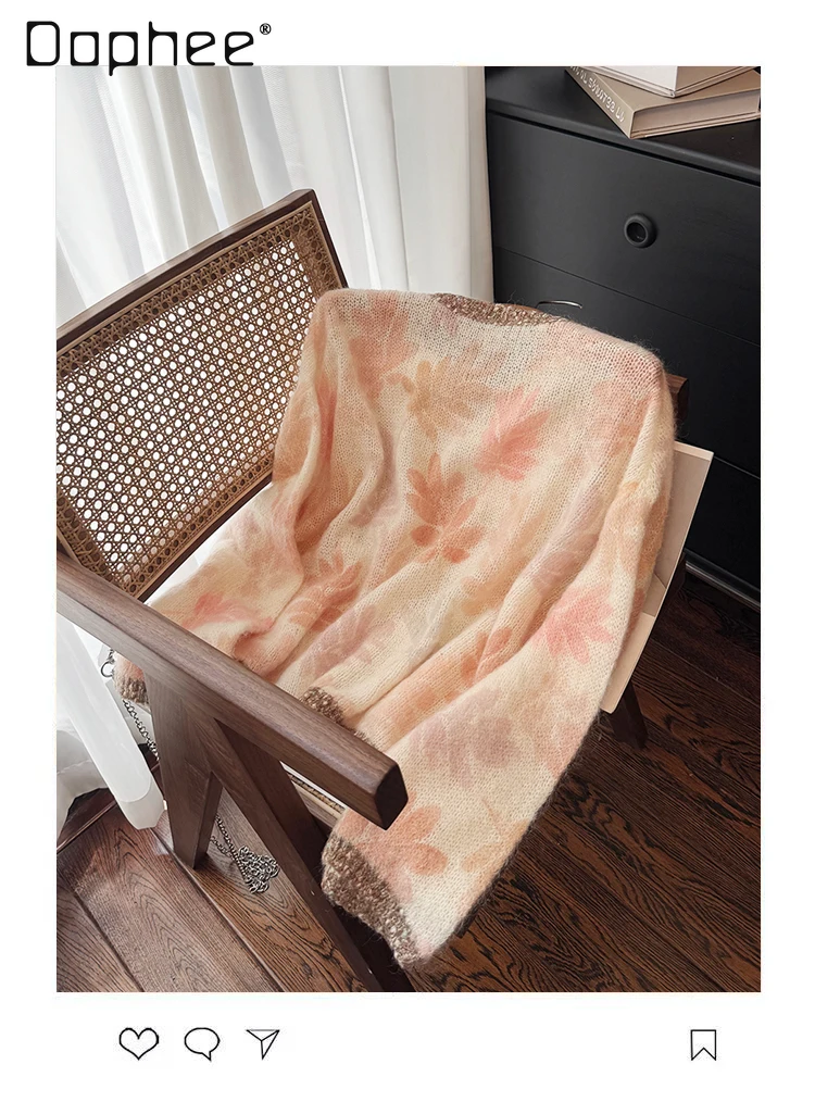 Alpaca Wool Color-Block Shiny Sequin Jacquard Round Neck Long Sleeve Soft Knitted Sweater Women Autumn Korean Fashion Sweater