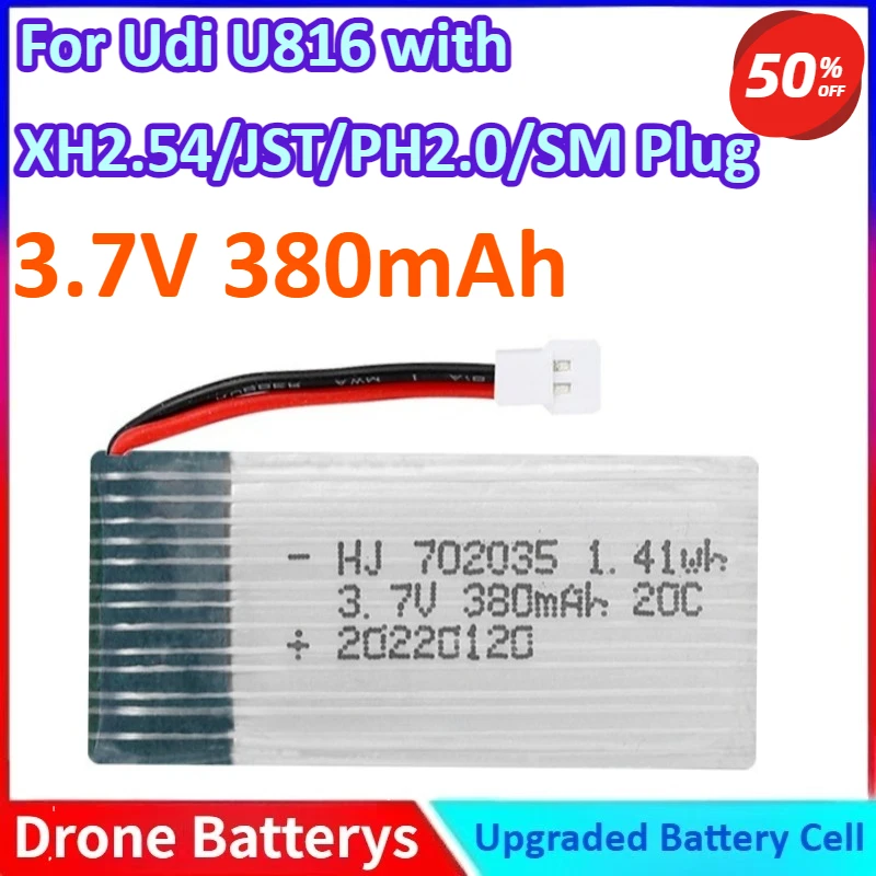 

702035 3.7V 380mAh High Capacity RC Drone Battery UAV Battery Charger Lipo Battery for Udi U816 with XH2.54/JST/PH2.0/SM Plug