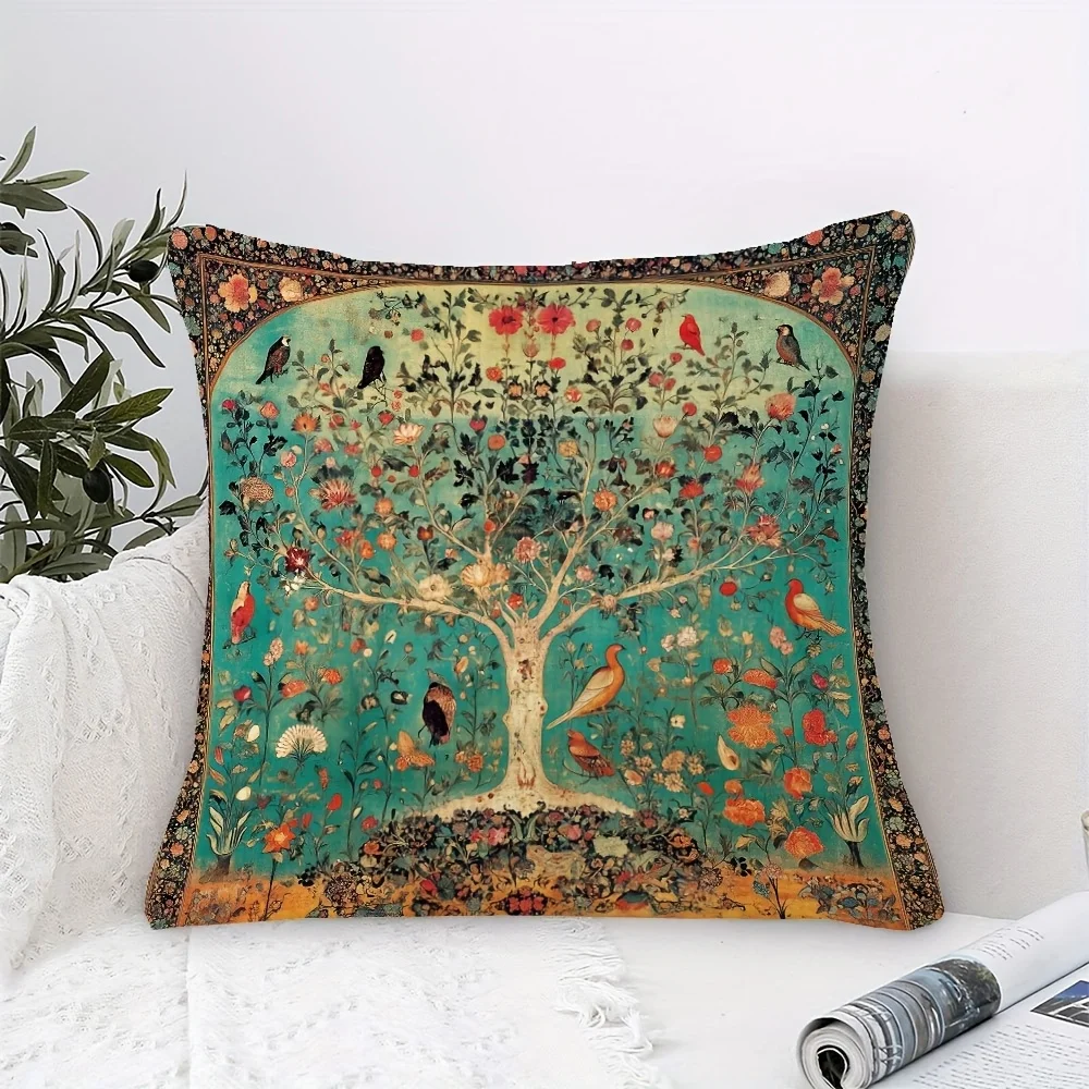 1 Stück Vintage-Kissenbezug mit persischem Lebensbaum-Motiv für Sofa, Wohnzimmer und Schlafzimmerdekoration (Kisseneinsatz nicht im Lieferumfang enthalten)