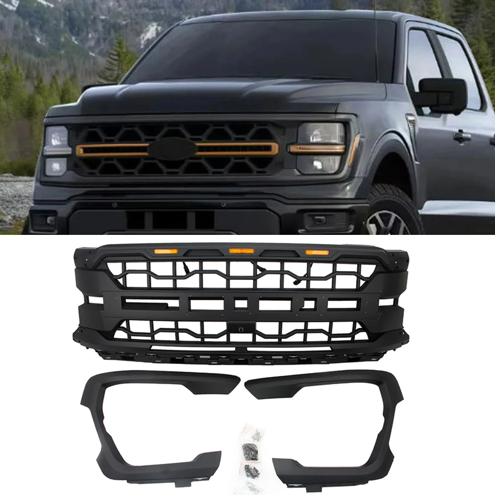 4x4 fora da estrada amortecedor dianteiro centro capô rim grade de radiador capa com led apto para ford F-150 2025 xl stx xlt tremeor