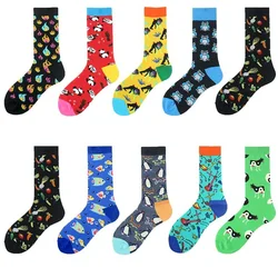 Fashion Hip Hop Cartoon Men Socks Animal Seahorse Lion Fish Personality Skateboard Breathable Happy Funny Casual Socks New