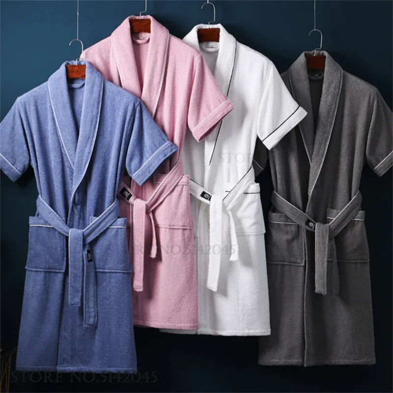 

Махровое полотенце, халат для пары, кимоно, свободная одежда для сна из 100% хлопка, пеньюар с карманом, весна-лето, повседневное домашнее платье, пижама