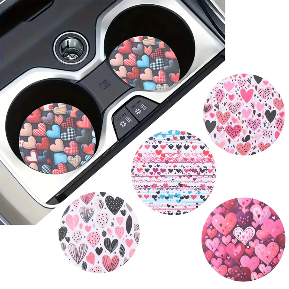 Heart Pattern Car Auto Cup Mats Anime Pattern Cup Mat Auto Cup Holder Insert Coaster Anti-Slip Pad Pink