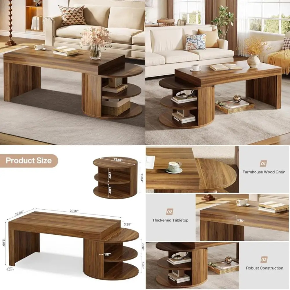 

Журнальный столик для гостиной в стиле фермерского дома 51 дюйм с 3 полками для хранения