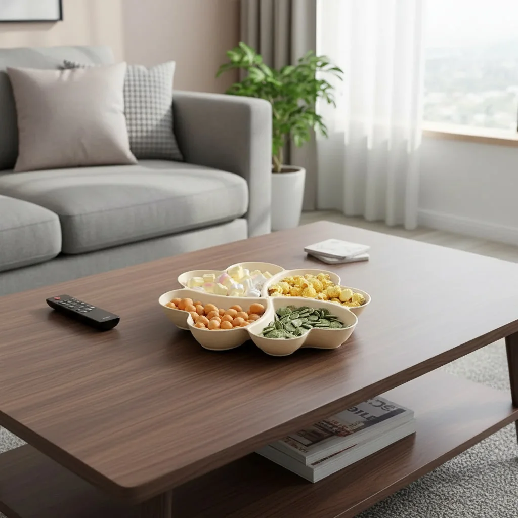 4-Compartment Appetizer Serving Platter Four Leaf Clover Shape Wheat Straw Food Storage Tray Unbreakable Snacks Serving Dish