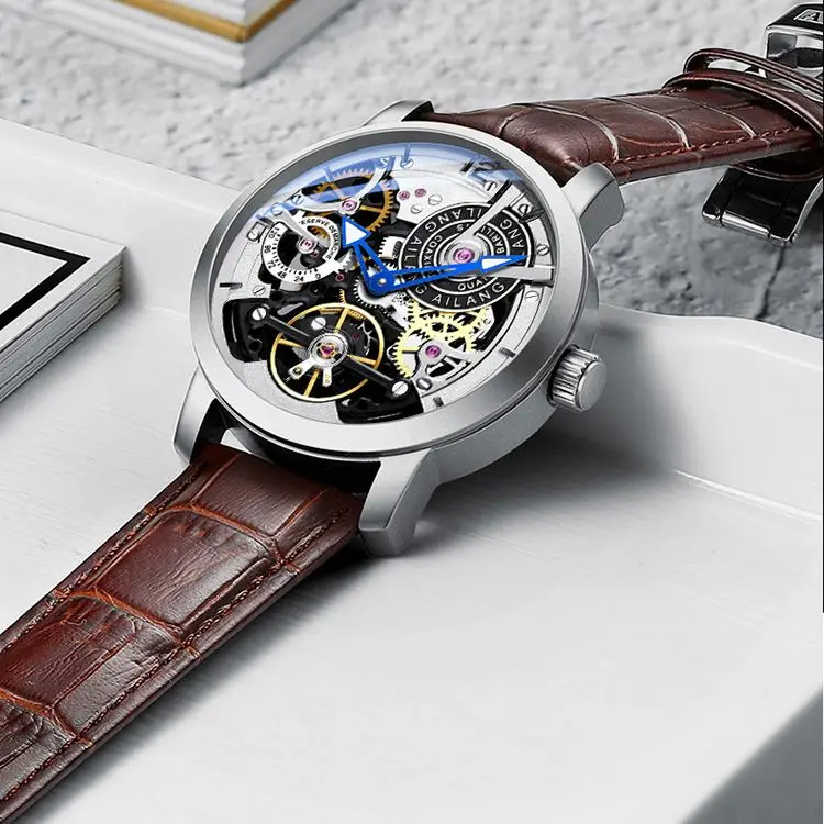 Original design watch automatic tourbillon wrist watches men montre homme mechanical Leather pilot diver Skeleton