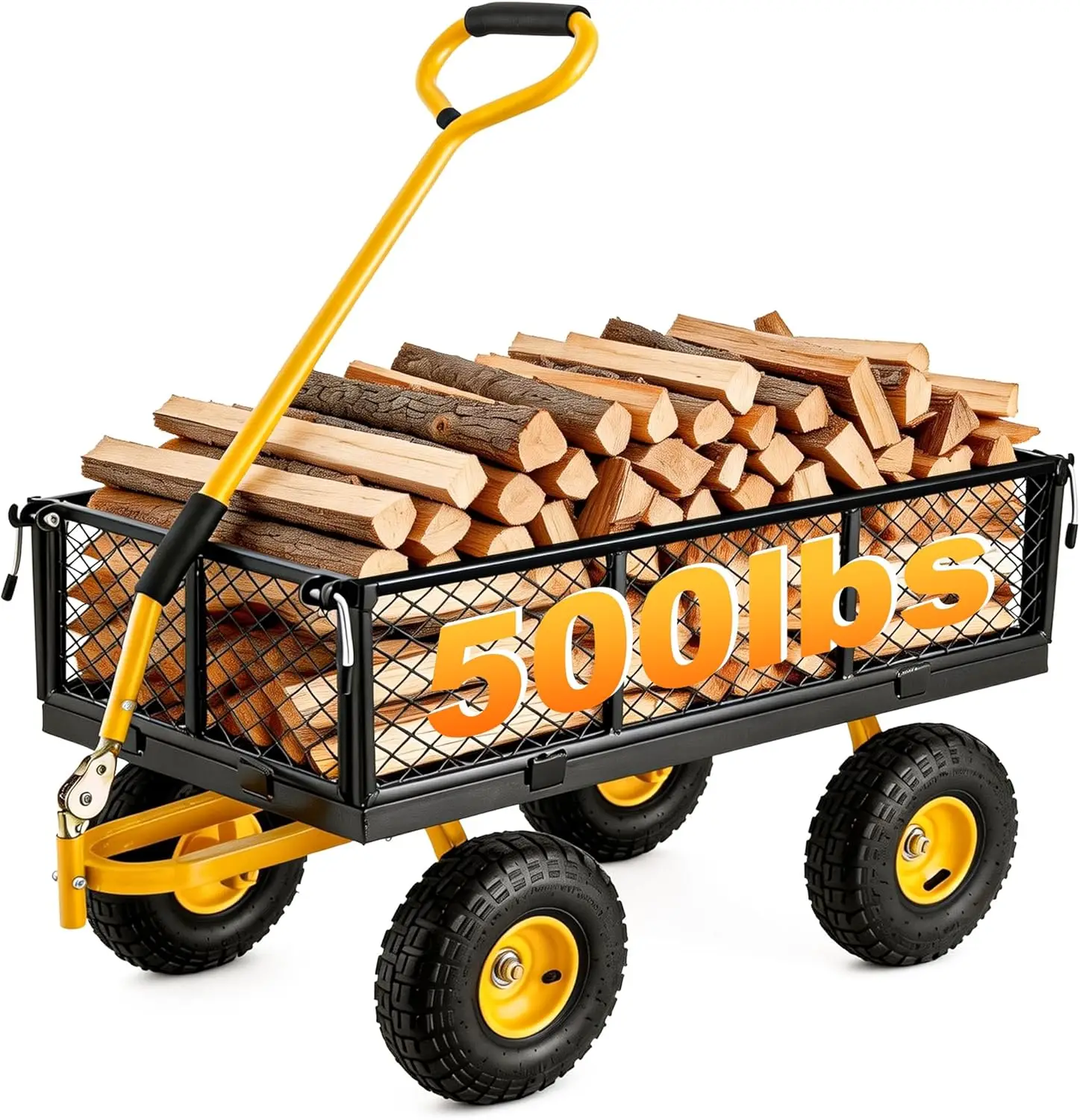 

500lbs Heavy Duty Garden Cart with Lockable Handle, 10" All Terrain Tires, Removable Sides, Utility Yard Wagon