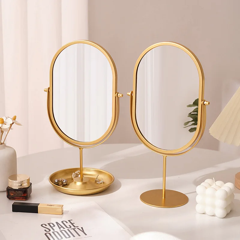 

Stylish Oval Vanity Makeup Mirror with Storage Shelf, Tabletop Desktop Makeup Mirror for Home Bedroom Decor