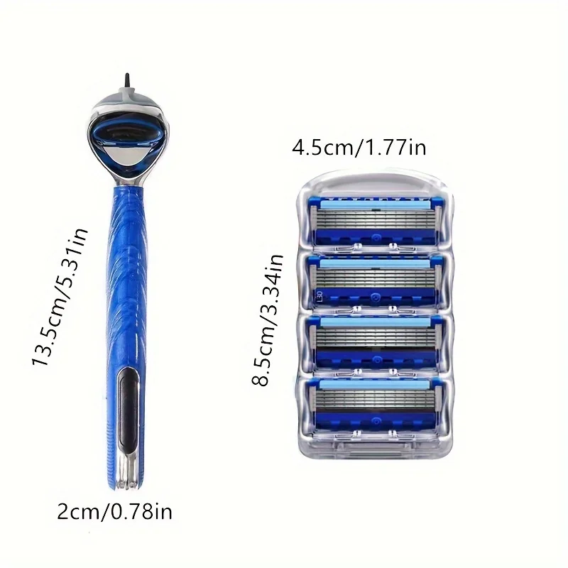 5-layers Manual Men's Razor, Stainless Steel Blades Razor For Men With Precision Trimmer, Metal Razor Holder image 4