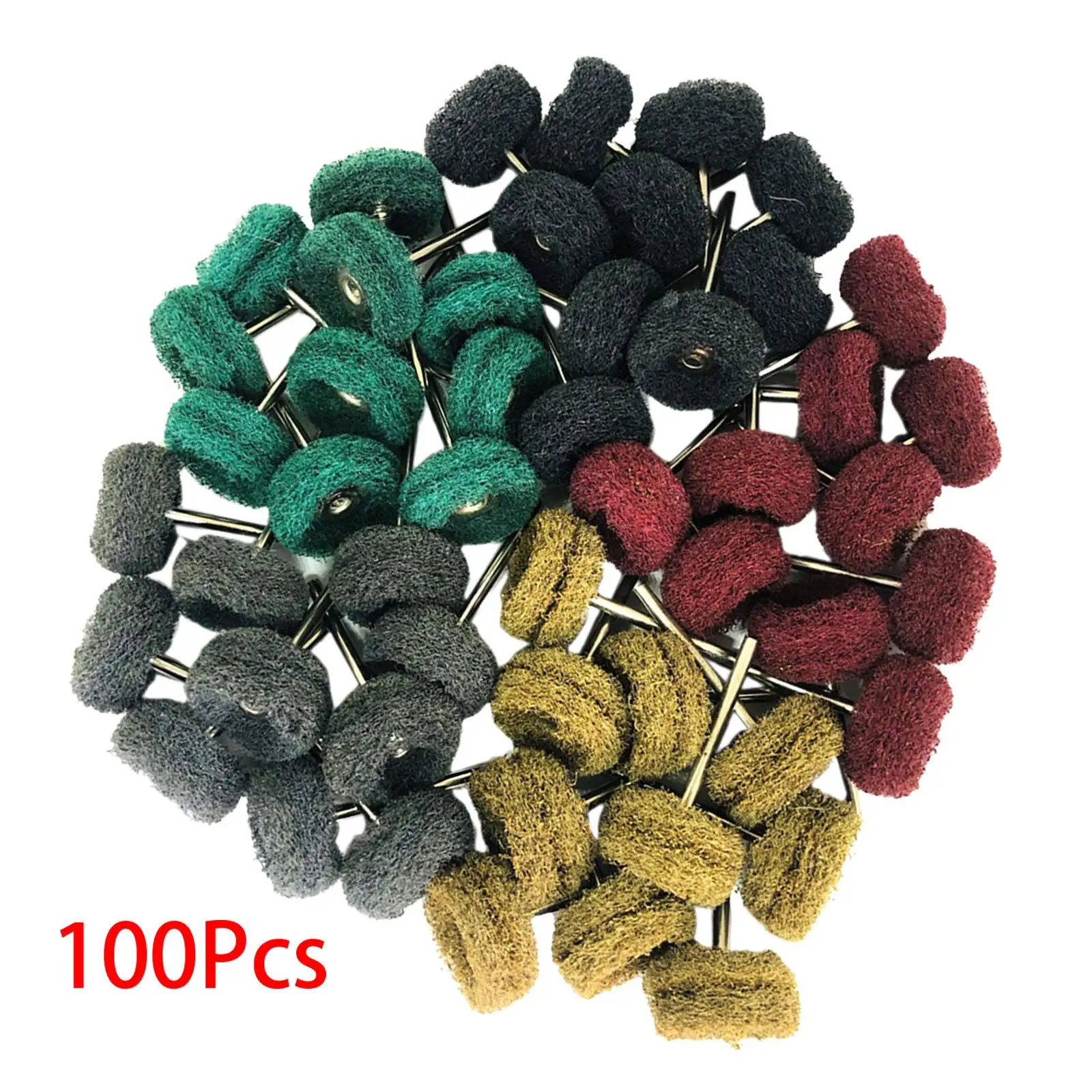 100Pcs Abrasive Buffing Wheel Grinding Sanding Head 25mm Fiber Abrasive Brush Buffing Polishing Wheel Set for Rotary Tool