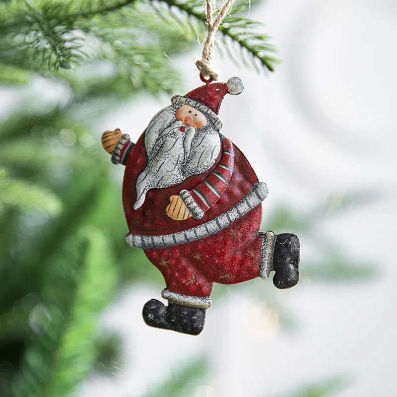 Vintage Painted Iron Santa Hanging Christmas Figurine Ornament Decor Xmas Tree Decoration Party Supplies New Year Gift 2024