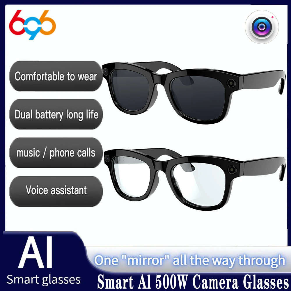 

Smart Al Camera Glasses Bluetooth Glasses HD Call Smart Glasses Waterproof Voice Assistant Anti Blue-Light Sunglasses Music Men