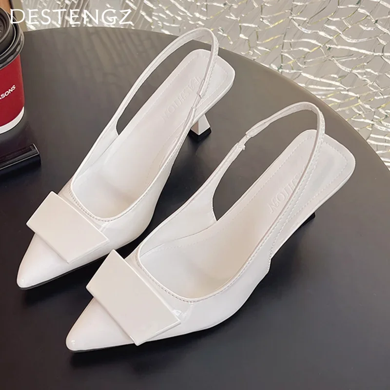 Dedo do pé apontado mulheres sandálias sexy meados de salto sapatos elegantes moda vestido bombas mulher 2025 tendência verão casual caminhada chinelos femme