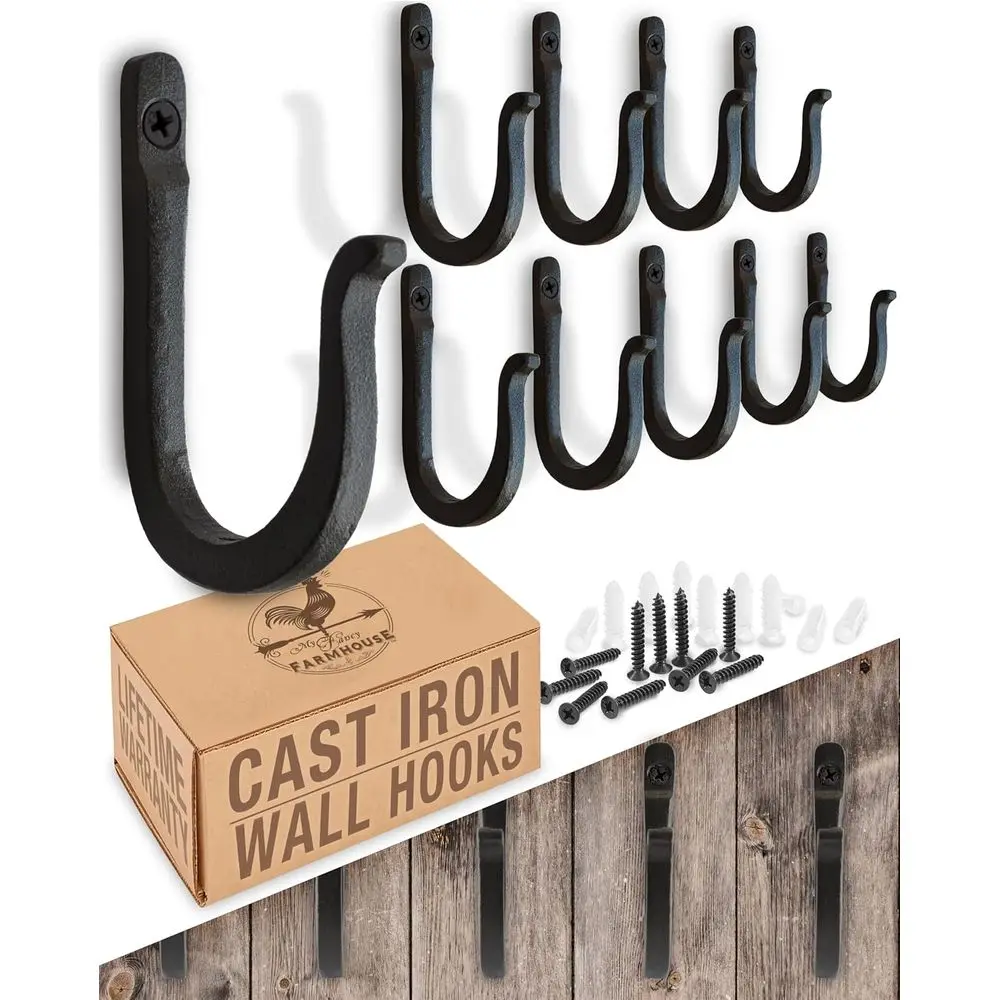 

Railroad Spike Cast Iron Hooks (10 Pack) Handmade Blacksmith, Wall Mounted armhouse Decorative Hooks, PowderCoated or Interior o