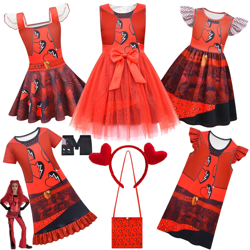 Red discents Rise of Red Costumes Kids Dress Costume Red Cosplay Child Girls Halloween Party Dress Kids Summer Streetwear