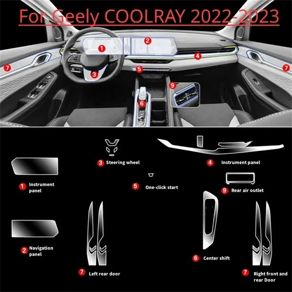 For GEELY COOLRAY 2024 TPU Anti-scratch Car Door Center Console Media Dashboard Navigation Protector Film Interiors Accessories