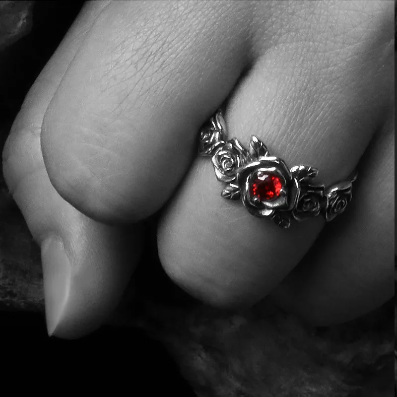 خمر البوهيمي زهرة الأحمر كريستال خواتم للنساء رائع الساحرة خاتم فضي اللون الزفاف المشاركة هدية الكريسماس كولزكو #4