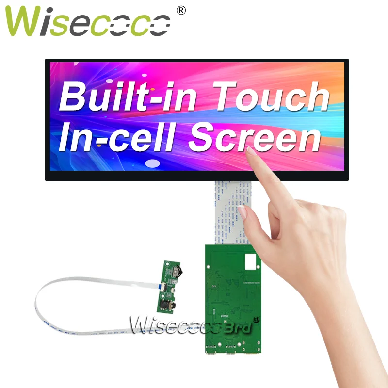 12.3 Inch 1920x720 Stretched Bar Ultra-thin Touchscreen IPS 450 Nits Raspberry Pi Digital Signage Display USB-C Driver Board