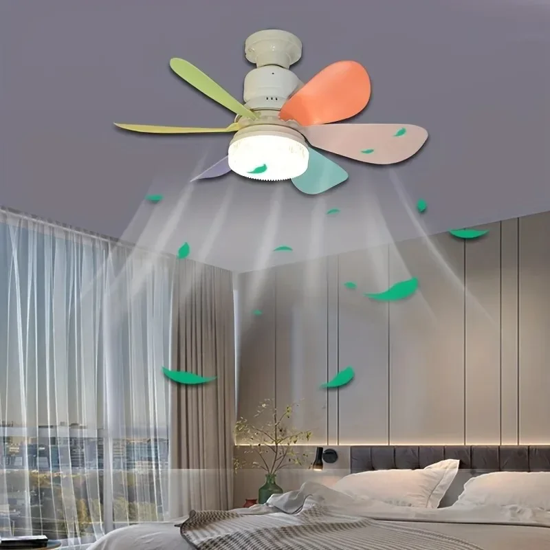 Luz de ventilador con enchufe, Bombilla Led de techo con Control remoto inteligente, lámpara E27 para interior, dormitorio, sala de estar, ventilador de techo ajustable de tres engranajes