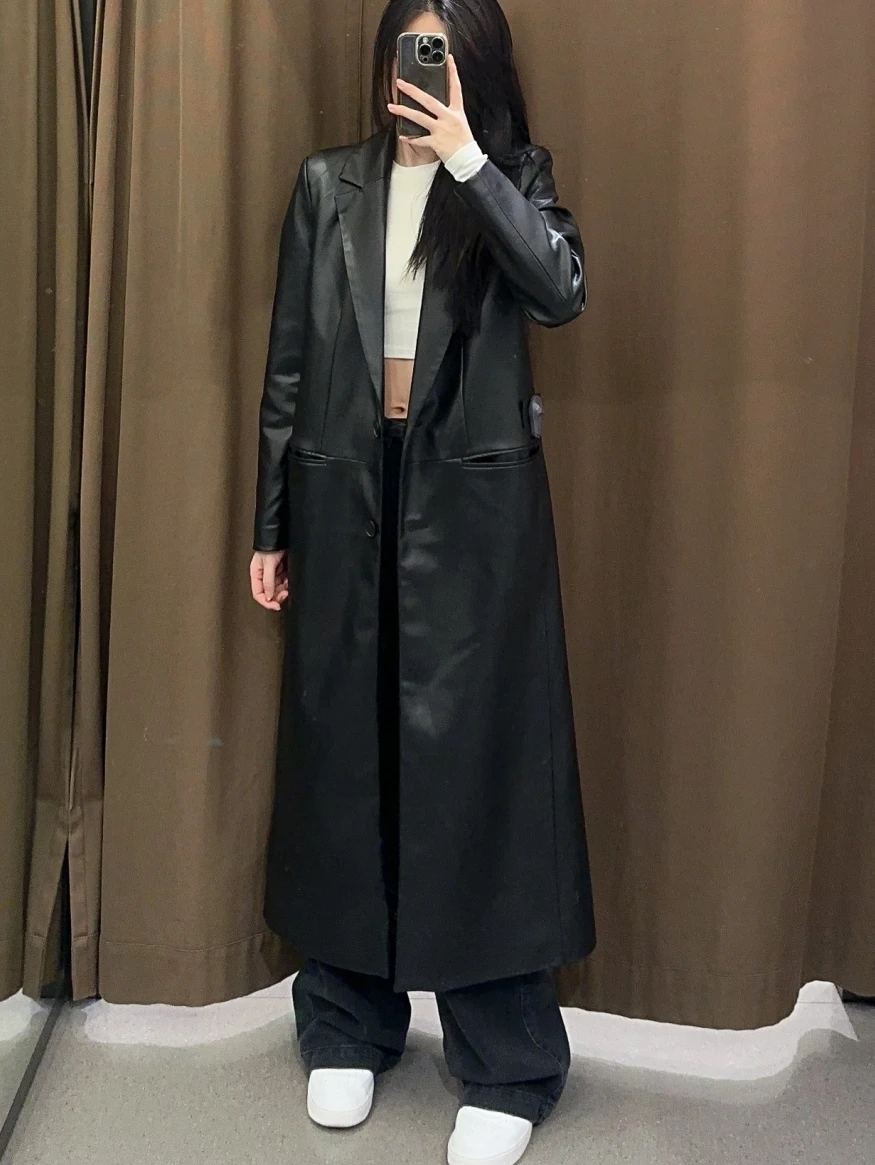 Abrigo Casual de Cuero para Mujer, Cortavientos de Longitud Media, Chaqueta de Otoño, Nueva Colección WMXZ 255749, Ropa de Calle a la Moda