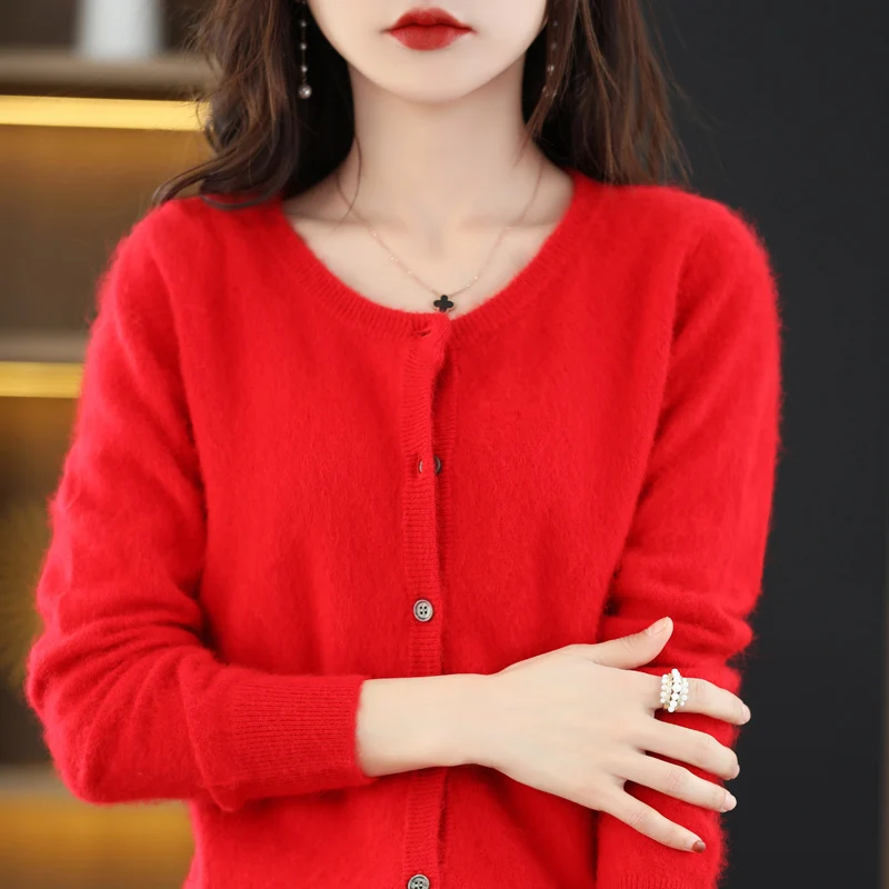 ZYCZCXX Women Cardigan Super Warm Pure Mink Cashmere Sweaters O-neck Loose Female Clothes Ladies\' Solid Color Knitwear Tops