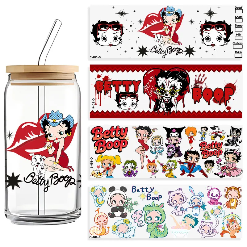 ملصقات DTF الإبداعية DIY ملصقات مقاومة للماء لسلسلة Betty Boop Bimbo Anime UV نقل كريستال بوبو الشفاف للفتيات