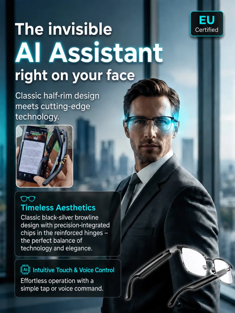 AI Smart Glasses Touch Control Voice Activated Intelligent Color Changing Eyewear Multi‑Function Smart Eyeglasses Gadget