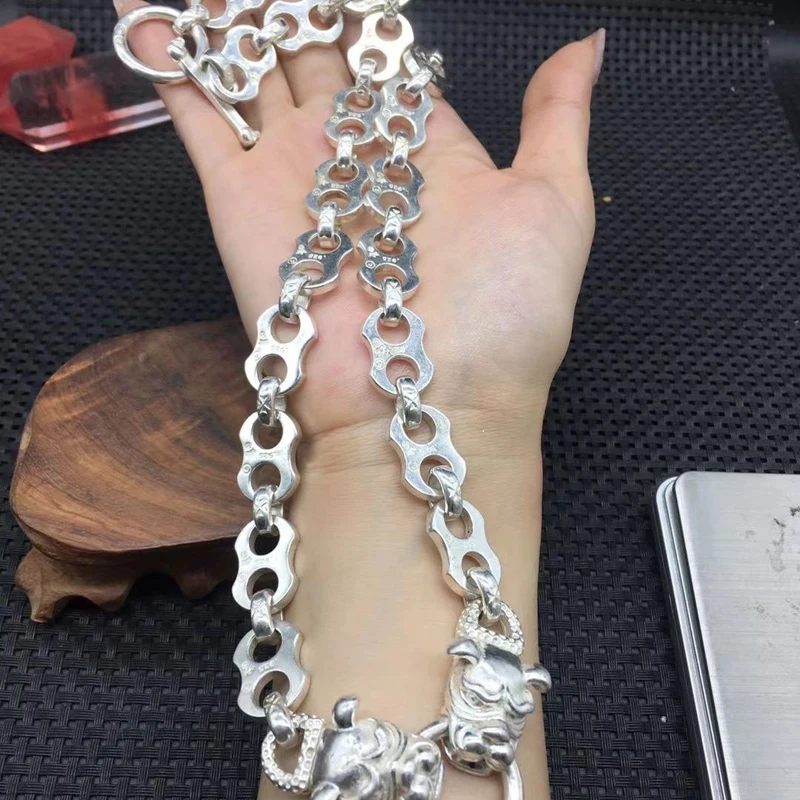 Tibetan Silver Handmade 60cm Ring Buckle Necklace Pendant Versatile Men and Women Trendy Fashion Personalized Gift