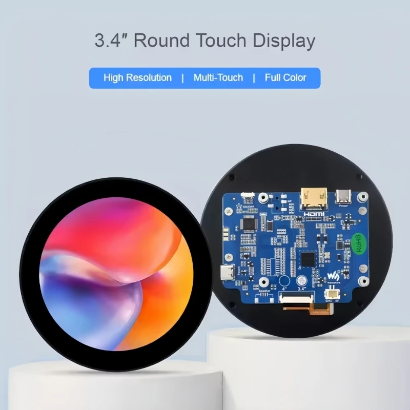 Raspberry Pie 3.4 inch Round Display, 800 × 800, IPS, 10-Point, Optical Bonding Toughened Glass Panel