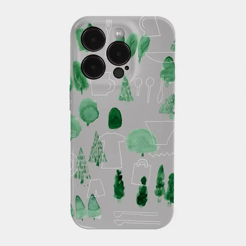 

Grey Bottomed Trees and Tableware Phone Case for IPHONE 17 Air 16E 15 PROMAX 14 Plus 13 12 MINI 11 PRO XR Acrylic Phone Cover