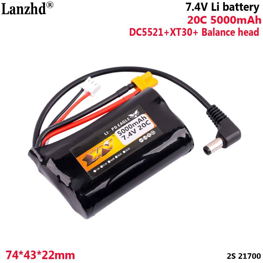 

7.4V Lithium Battery 2S1P 21700 cell 5000MAH 20C DC5521 For Eagle King Model aircraft FPV/DJI/ Fat Shark Glasses HDZERO