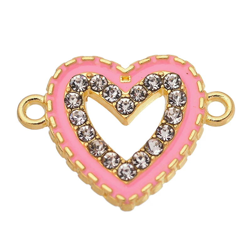 10Pcs Cute Love Heart Charm Rhinestone Enamel Pendant Jewelry Connector for Women\'s Handmade DIY Earrings Necklaces Accessories