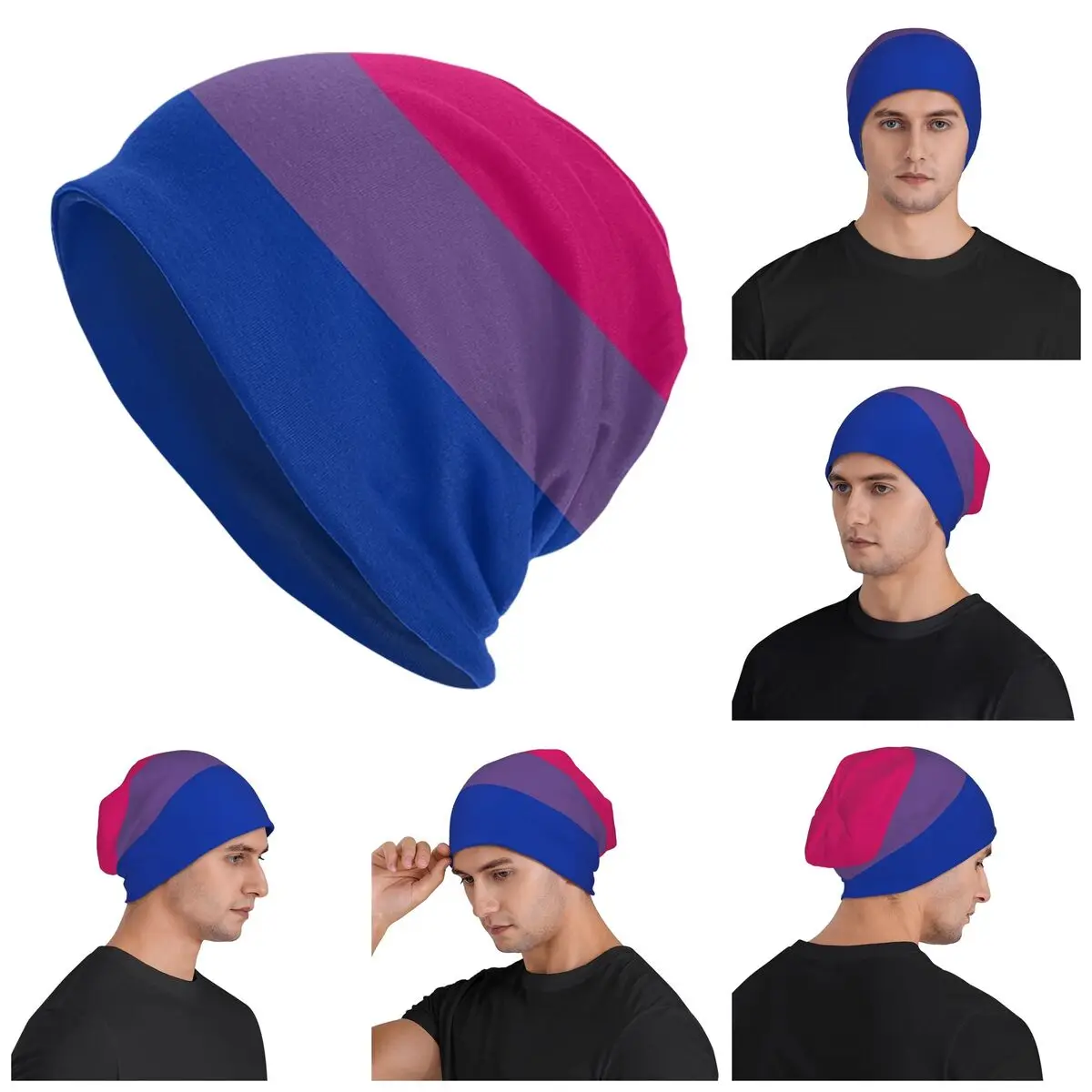 

Bisexual Flag Warm Knitted Cap Fashion Bonnet Hat Autumn Winter Outdoor Beanies Hats for Unisex Adult